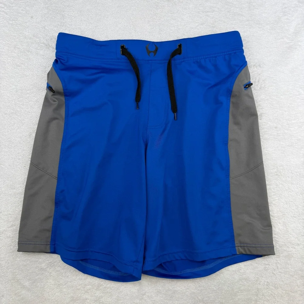 Hylete Above Knee Training Shorts Mens Medium Blue Grey Athletic Gym Workout